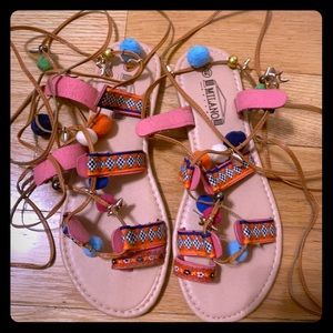 Brand New Strap Pom Pom Sandals